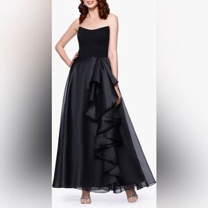 Betsy & Adam Strapless Black Chiffon Ball Gown – Petite 8 – Elegant Formal Dress